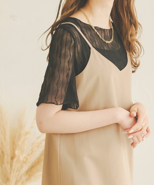 Ambre Neige(アンブルネージュ)の「シアーウェーブトップス/【WEB/EC限定商品】(Tシャツ/カットソー・レディース・ブラック/ダークブラウン/ベージュ/アイボリー・FREE)」の3枚目の写真
