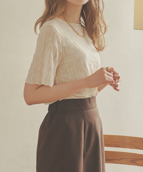 Ambre Neige(アンブルネージュ)の「シアーウェーブトップス/【WEB/EC限定商品】(Tシャツ/カットソー・レディース・ブラック/ダークブラウン/ベージュ/アイボリー・FREE)」の16枚目の写真