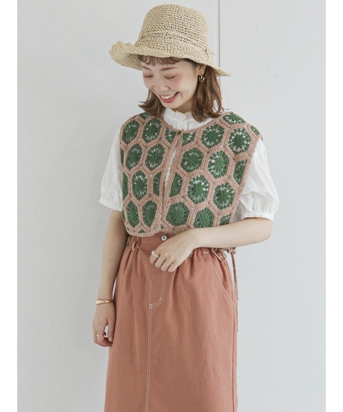 ehka sopo（エヘカソポ）の「モチーフレースサイドリボンベスト（ベスト・レディース・ブラウン/グレー/グリーン/キナリ・ﾌﾘ-）」の8枚目の写真