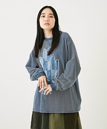 TOBILA（トビラ）の「インディゴスウェットボーダークルーネックロンT（Tシャツ/カットソー）」