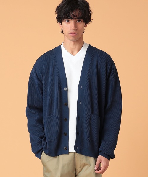 BEAMS LIGHTS（ビームスライツ）の「BEAMS LIGHTS / 9ゲージ シルケット 畦編み カーディガン 22（カーディガン/ボレロ・メンズ・ブラック/ネイビー・SMALL/MEDIUM/LARGE）」の2枚目の写真