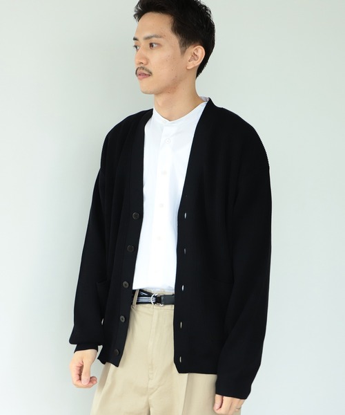 BEAMS LIGHTS（ビームスライツ）の「BEAMS LIGHTS / 9ゲージ シルケット 畦編み カーディガン 22（カーディガン/ボレロ・メンズ・ブラック/ネイビー・SMALL/MEDIUM/LARGE）」の18枚目の写真