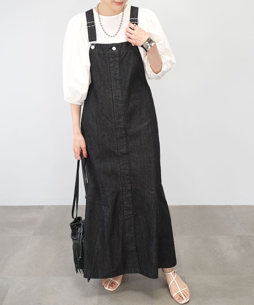 ＡＮＤＪ（アンドジェイ）の「【2022/AW】10ozデニムマーメイドサロペットワンピース（サロペット/オーバーオール・レディース・ブラック/ネイビー・M）」の2枚目の写真