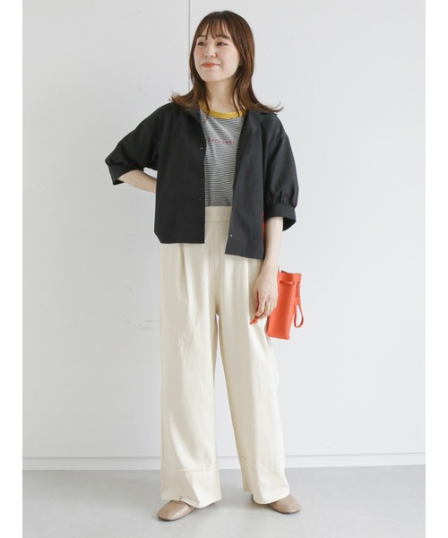 ehka sopo(エヘカソポ)の「パフスリーブ開襟シャツ(セットアップ可)(シャツ/ブラウス・レディース・グリーン/ブラウン/ブラック・フリ-)」の4枚目の写真