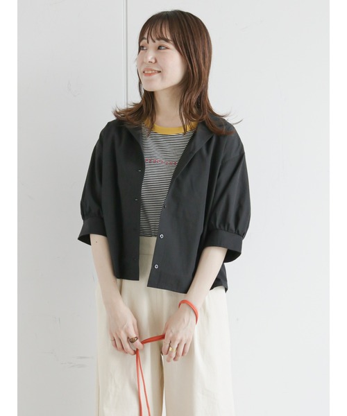 ehka sopo(エヘカソポ)の「パフスリーブ開襟シャツ(セットアップ可)(シャツ/ブラウス・レディース・グリーン/ブラウン/ブラック・フリ-)」の10枚目の写真