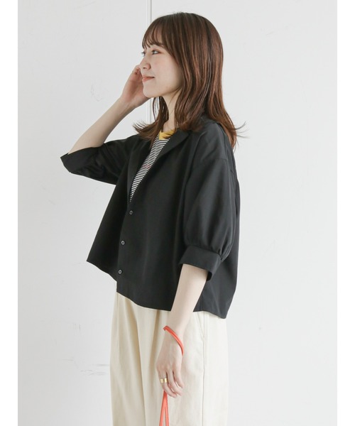 ehka sopo(エヘカソポ)の「パフスリーブ開襟シャツ(セットアップ可)(シャツ/ブラウス・レディース・グリーン/ブラウン/ブラック・フリ-)」の12枚目の写真