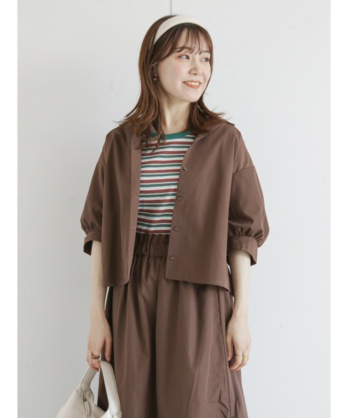 ehka sopo(エヘカソポ)の「パフスリーブ開襟シャツ(セットアップ可)(シャツ/ブラウス・レディース・グリーン/ブラウン/ブラック・フリ-)」の17枚目の写真