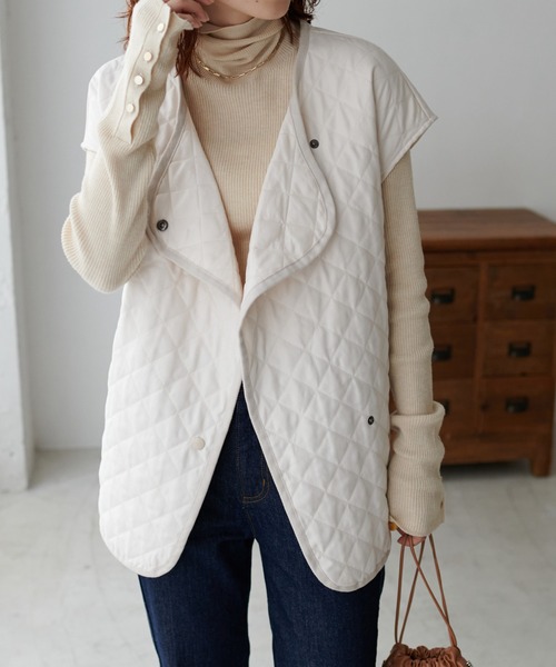 DISCOAT（ディスコート）の「キルティングベスト（ベスト・レディース・カーキ/ブラック/アイボリー・FREE）」の6枚目の写真