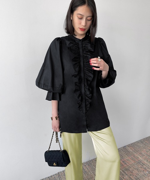 ボリューム袖チュニックブラウス green label relaxing ブラウス シャツ 「size SHORTあり