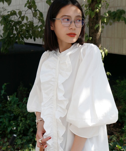 ELFRANK（エルフランク）の「【綿100％使用】フロントフリルボリューム袖チュニックブラウス【洗える】（シャツ/ブラウス・レディース・ブラック/オフホワイト/ピンク・FREE）」の17枚目の写真