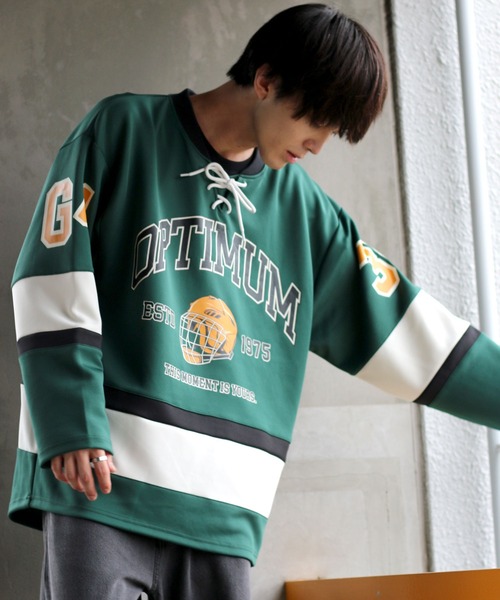 SITRY（シトリー）の「wide silhouette lace up hockey shirt/ワイドシルエット レースアップ ホッケー シャツ（スウェット・メンズ・ホワイト/ブラック/グリーン・M/L）」の14枚目の写真