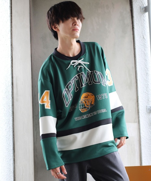 SITRY（シトリー）の「wide silhouette lace up hockey shirt/ワイドシルエット レースアップ ホッケー シャツ（スウェット・メンズ・ホワイト/ブラック/グリーン・M/L）」の18枚目の写真