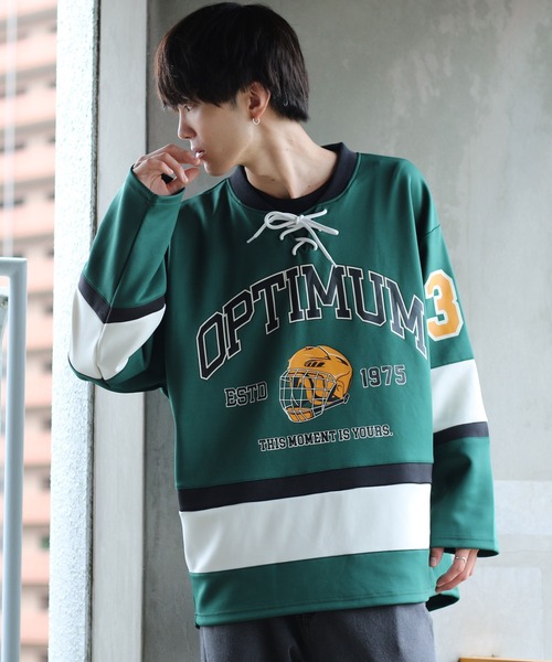 SITRY（シトリー）の「wide silhouette lace up hockey shirt/ワイドシルエット レースアップ ホッケー シャツ（スウェット・メンズ・ホワイト/ブラック/グリーン・M/L）」の19枚目の写真