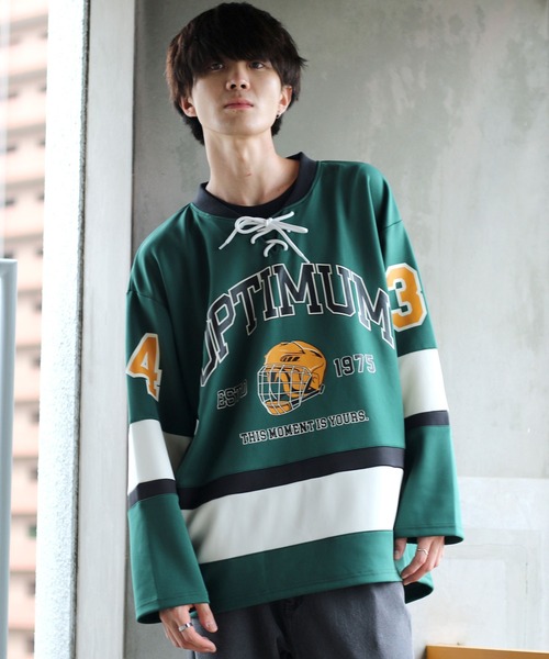 SITRY（シトリー）の「wide silhouette lace up hockey shirt/ワイドシルエット レースアップ ホッケー シャツ（スウェット・メンズ・ホワイト/ブラック/グリーン・M/L）」の20枚目の写真
