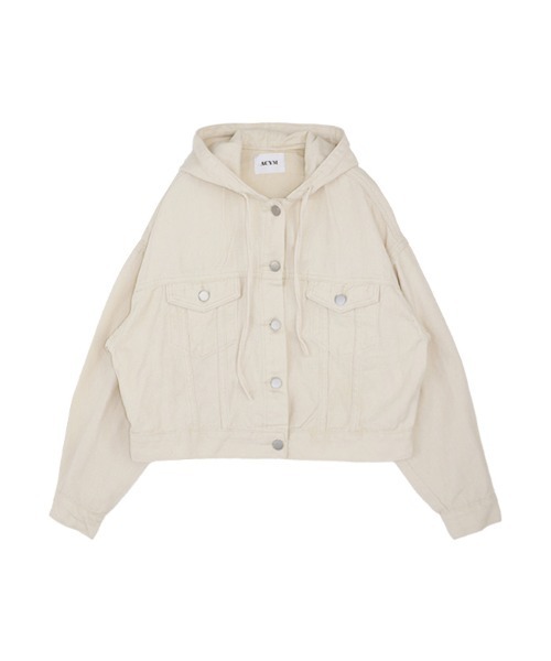 ACYM（アシーム）の「Hoodie mini ジャケット（デニムジャケット・レディース・ブラック/アイボリー・FREE）」の5枚目の写真