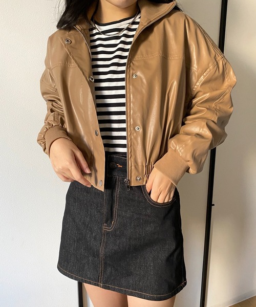 callautia（カラウティア）の「ハイネックレザーショートブルゾン（ブルゾン・レディース・ブラック/ライトベージュ/ブラウン・SMALL/MEDIUM/LARGE）」の9枚目の写真