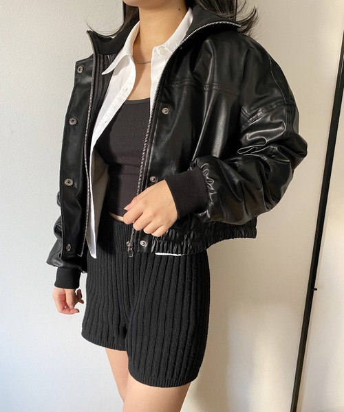 callautia（カラウティア）の「ハイネックレザーショートブルゾン（ブルゾン・レディース・ブラック/ライトベージュ/ブラウン・SMALL/MEDIUM/LARGE）」の16枚目の写真