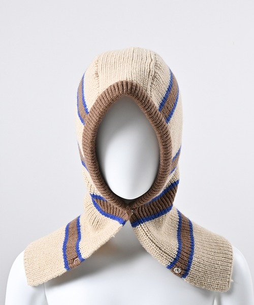 Felt-Maglietta(フェルトマリエッタ)の「ニットフードバラクラバ(ネックウォーマー/スヌード・レディース・グリーン/フューシャピンク/ピンク/ベージュ・FREE)」の1枚目の写真