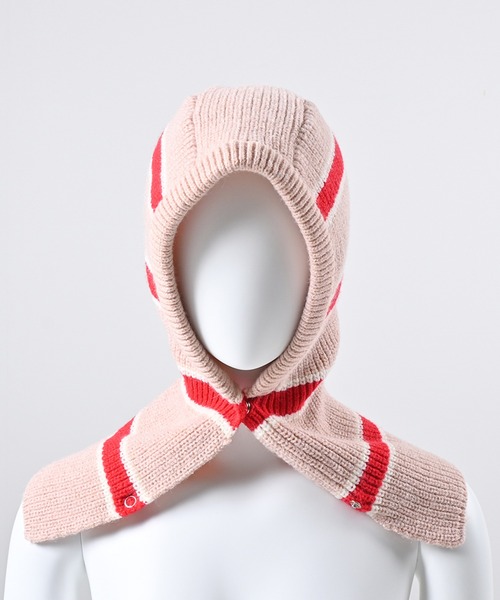 Felt-Maglietta(フェルトマリエッタ)の「ニットフードバラクラバ(ネックウォーマー/スヌード・レディース・グリーン/フューシャピンク/ピンク/ベージュ・FREE)」の3枚目の写真