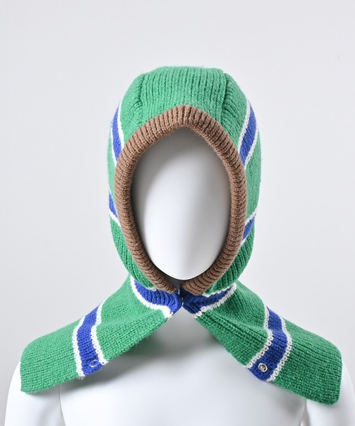 Felt-Maglietta(フェルトマリエッタ)の「ニットフードバラクラバ(ネックウォーマー/スヌード・レディース・グリーン/フューシャピンク/ピンク/ベージュ・FREE)」の2枚目の写真