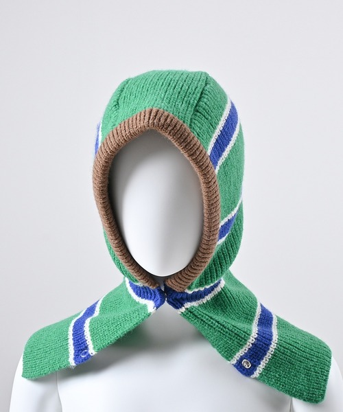 Felt-Maglietta(フェルトマリエッタ)の「ニットフードバラクラバ(ネックウォーマー/スヌード・レディース・グリーン/フューシャピンク/ピンク/ベージュ・FREE)」の5枚目の写真