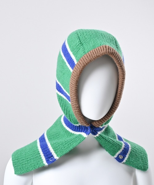 Felt-Maglietta(フェルトマリエッタ)の「ニットフードバラクラバ(ネックウォーマー/スヌード・レディース・グリーン/フューシャピンク/ピンク/ベージュ・FREE)」の6枚目の写真