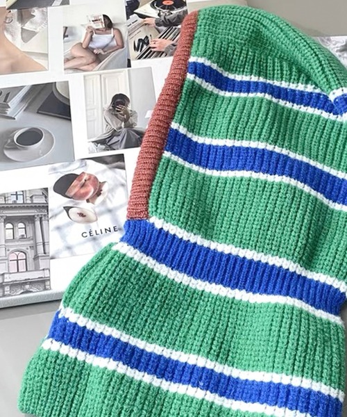 Felt-Maglietta(フェルトマリエッタ)の「ニットフードバラクラバ(ネックウォーマー/スヌード・レディース・グリーン/フューシャピンク/ピンク/ベージュ・FREE)」の8枚目の写真