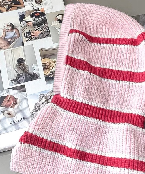 Felt-Maglietta(フェルトマリエッタ)の「ニットフードバラクラバ(ネックウォーマー/スヌード・レディース・グリーン/フューシャピンク/ピンク/ベージュ・FREE)」の12枚目の写真