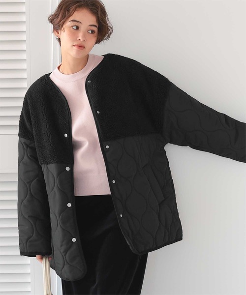 <美品> アドーア キルティング コンビ ショート ビーバー 3way ブラック ◇キルティングコンビショートビーバー （アウター）｜ADORE