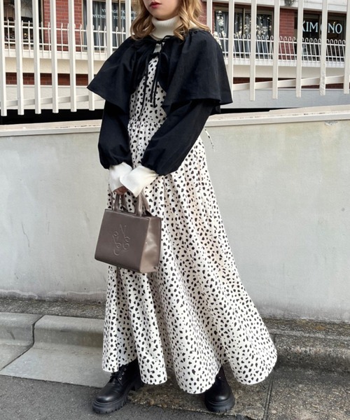 one after another NICE CLAUP（ワンアフターアナザーナイスクラップ）の「ボリューム感がポイント。Aラインキャミワンピース（ワンピース・レディース・ブラック/ピンク/モカ/ホワイト系その他・FREE）」の6枚目の写真