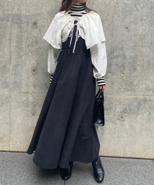 one after another NICE CLAUP（ワンアフターアナザーナイスクラップ）の「ボリューム感がポイント。Aラインキャミワンピース（ワンピース・レディース・ブラック/ピンク/モカ/ホワイト系その他・FREE）」の14枚目の写真