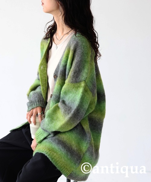 antiqua(アンティカ)の「ふわふわモヘア♪グラデーションニットカーディガン(ニット/セーター・レディース・グリーン/パープル/マスタード・FREE)」の7枚目の写真
