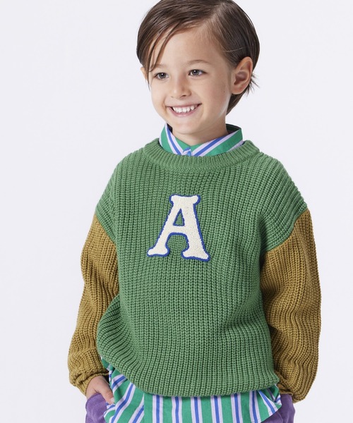 BIG FIELD（ビッグフィールド）の「【おうちで洗えるニット】サガラワッペンリブセーター（kids/XS～LL）（ニット/セーター・キッズ・チャコール/グリーン・XS/S/M/L/LL）」の2枚目の写真