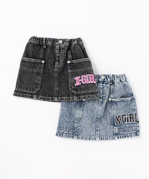 X-girl Stages（エックスガールステージス）の「【WEB限定】ケミカル加工デニムスカート（デニムスカート・キッズ・ブルー/チャコール・110cm/130cm/90cm/120cm/140cm/100cm）」の5枚目の写真