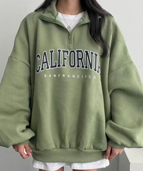 Dalfwin（ダールフィン）の「韓国ファッションCALIFORNIAロゴハーフジップオーバーサイズスウェット（スウェット・レディース・ブラック/カーキ/グレー/オートミール/グレー系その他2/ブラック系2/カーキ系2/ベージュ系2/グレー系2・FREE）」の9枚目の写真