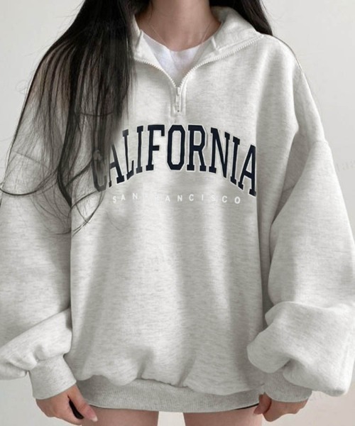 Dalfwin（ダールフィン）の「韓国ファッションCALIFORNIAロゴハーフジップオーバーサイズスウェット（スウェット・レディース・ブラック/カーキ/グレー/オートミール/グレー系その他2/ブラック系2/カーキ系2/ベージュ系2/グレー系2・FREE）」の5枚目の写真