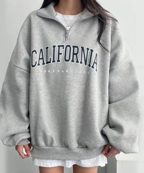 Dalfwin（ダールフィン）の「韓国ファッションCALIFORNIAロゴハーフジップオーバーサイズスウェット（スウェット・レディース・ブラック/カーキ/グレー/オートミール/グレー系その他2/ブラック系2/カーキ系2/ベージュ系2/グレー系2・FREE）」の15枚目の写真