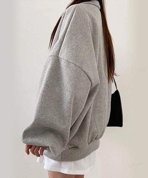 Dalfwin（ダールフィン）の「韓国ファッションCALIFORNIAロゴハーフジップオーバーサイズスウェット（スウェット・レディース・ブラック/カーキ/グレー/オートミール/グレー系その他2/ブラック系2/カーキ系2/ベージュ系2/グレー系2・FREE）」の16枚目の写真