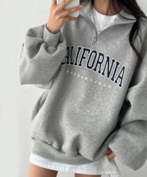 Dalfwin（ダールフィン）の「韓国ファッションCALIFORNIAロゴハーフジップオーバーサイズスウェット（スウェット・レディース・ブラック/カーキ/グレー/オートミール/グレー系その他2/ブラック系2/カーキ系2/ベージュ系2/グレー系2・FREE）」の17枚目の写真