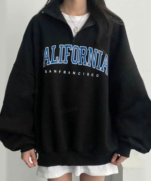 Dalfwin（ダールフィン）の「韓国ファッションCALIFORNIAロゴハーフジップオーバーサイズスウェット（スウェット・レディース・ブラック/カーキ/グレー/オートミール/グレー系その他2/ブラック系2/カーキ系2/ベージュ系2/グレー系2・FREE）」の10枚目の写真