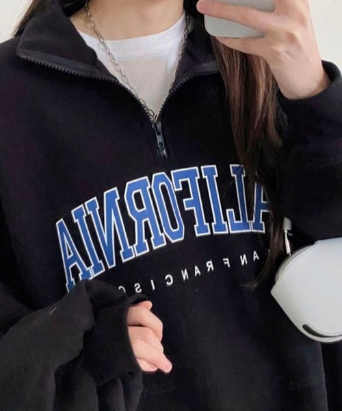 Dalfwin（ダールフィン）の「韓国ファッションCALIFORNIAロゴハーフジップオーバーサイズスウェット（スウェット・レディース・ブラック/カーキ/グレー/オートミール/グレー系その他2/ブラック系2/カーキ系2/ベージュ系2/グレー系2・FREE）」の11枚目の写真