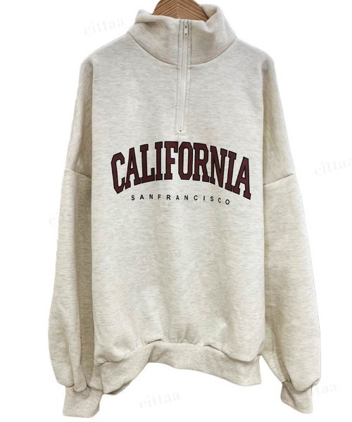 Dalfwin（ダールフィン）の「韓国ファッションCALIFORNIAロゴハーフジップオーバーサイズスウェット（スウェット・レディース・ブラック/カーキ/グレー/オートミール/グレー系その他2/ブラック系2/カーキ系2/ベージュ系2/グレー系2・FREE）」の22枚目の写真