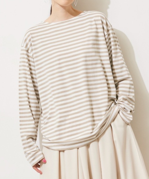 Libra Cue（リブラ キュー）の「リラックスボーダーカットソー（Tシャツ/カットソー・レディース・ベージュ/ベビーピンク/ブラック/ブルー/レッド/ブラウン・FREE）」の3枚目の写真