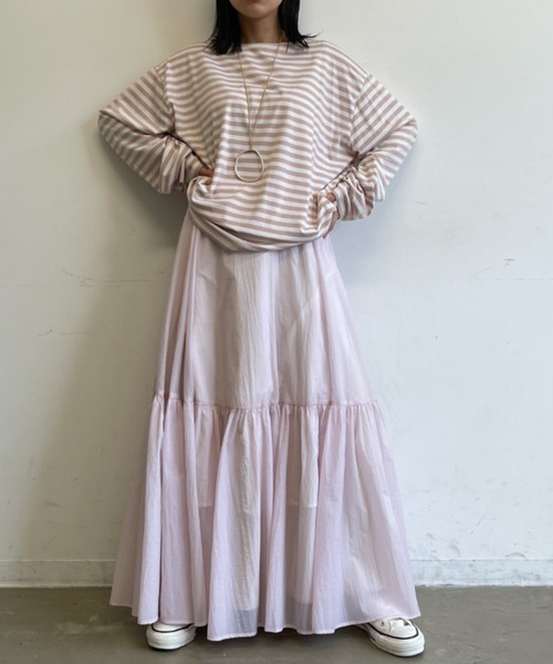 Libra Cue（リブラ キュー）の「リラックスボーダーカットソー（Tシャツ/カットソー・レディース・ベージュ/ベビーピンク/ブラック/ブルー/レッド/ブラウン・FREE）」の21枚目の写真