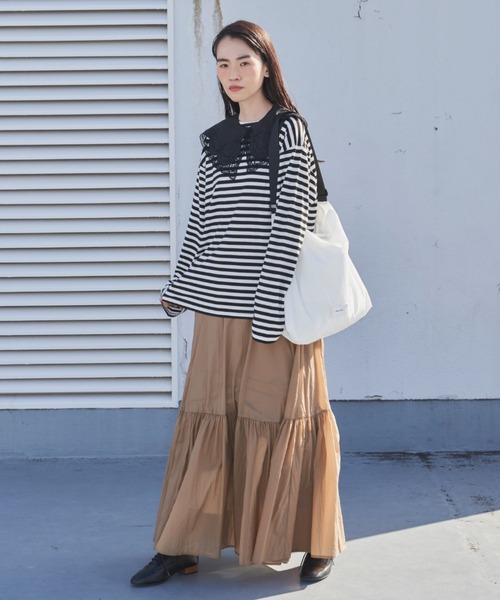 Libra Cue（リブラ キュー）の「リラックスボーダーカットソー（Tシャツ/カットソー・レディース・ベージュ/ベビーピンク/ブラック/ブルー/レッド/ブラウン・FREE）」の8枚目の写真