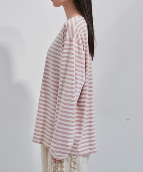 Libra Cue（リブラ キュー）の「リラックスボーダーカットソー（Tシャツ/カットソー・レディース・ベージュ/ベビーピンク/ブラック/ブルー/レッド/ブラウン・FREE）」の19枚目の写真