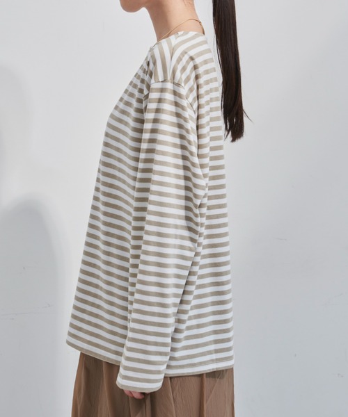 Libra Cue（リブラ キュー）の「リラックスボーダーカットソー（Tシャツ/カットソー・レディース・ベージュ/ベビーピンク/ブラック/ブルー/レッド/ブラウン・FREE）」の9枚目の写真