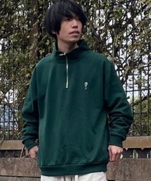 刺繍ハーフジップトレーナー