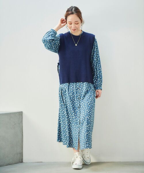 le.coeur blanc（ルクールブラン）の「レイヤードニットフラワーワンピース（ワンピース・レディース・ブラック系その他/ブルー系その他2・38）」の5枚目の写真