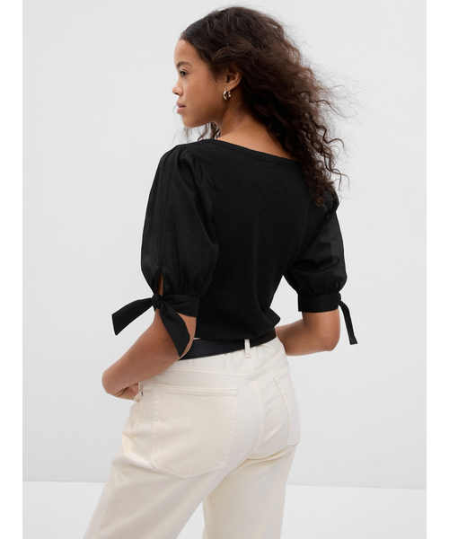 GAP（ギャップ）の「パフスリーブ リブ トップス（Tシャツ/カットソー・レディース・ホワイト/ブルー/ブラック・XL/XS/L/M/S/XXS）」の7枚目の写真